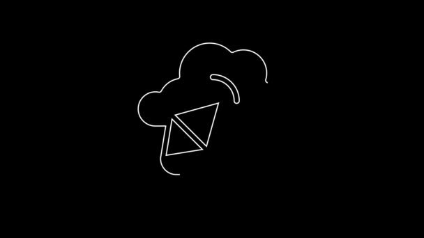 Біла Лінія Піктограма Kite Ізольована Чорному Тлі Відео Рух Графічна — стокове відео