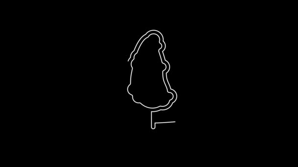 黒の背景に白の線のツリーアイコン 森のシンボル 4Kビデオモーショングラフィックアニメーション — ストック動画