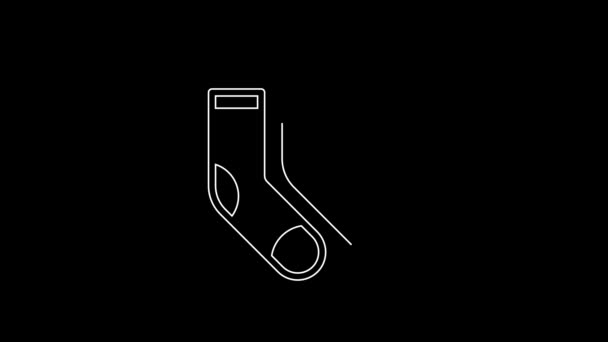 Blanco Línea Calcetines Icono Aislado Sobre Fondo Negro Animación Gráfica — Vídeos de Stock