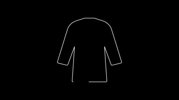 White Line Raincoat Icon Isolated Black Background Video Motion Graphic — 图库视频影像