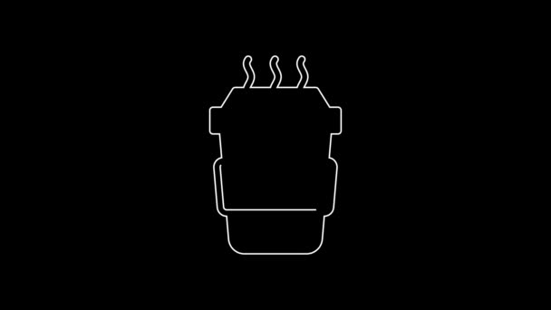 Linha Branca Xícara Café Para Ícone Isolado Fundo Preto Animação — Vídeo de Stock