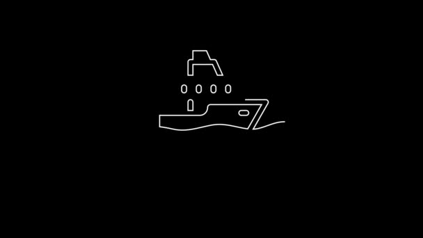 White Line Cruise Ship Icon Isolated Black Background Travel Tourism — Stockvideo