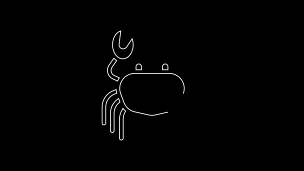 White Line Crab Icon Isolated Black Background Video Motion Graphic — Video Stock