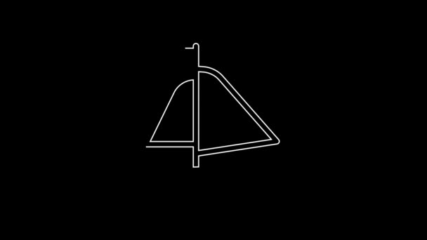 Siyah Arka Planda Beyaz Çizgili Yelkenli Yelkenli Gemi Simgesi Var — Stok video