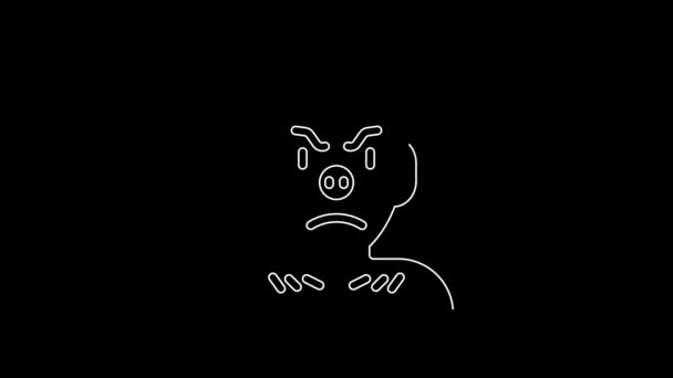 White Line Krampus Heck Icon Isolated Black Background Horned Devil — Stockvideo