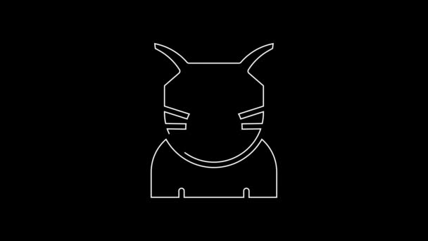White Line Cat Icon Isolated Black Background Animal Symbol Happy — Vídeos de Stock