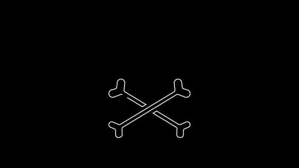 Біла Лінія Черепа Піктограмі Хрестів Ізольована Чорному Тлі Щаслива Вечірка — стокове відео