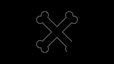 Beyaz çizgi, siyah arkaplanda izole edilmiş kemik simgesi. Besin sembolü. Mutlu Cadılar Bayramı Partisi. 4K Video hareketli grafik canlandırması.