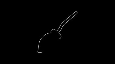 Beyaz çizgi cadıları siyah arka planda izole edilmiş süpürge ikonu. Mutlu Cadılar Bayramı Partisi. 4K Video hareketli grafik canlandırması.