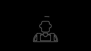White line Farmer in the hat icon isolated on black background. 4K Video motion graphic animation.