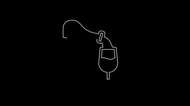 White line Wine tasting, degustation icon isolated on black background. Sommelier. Smells of wine. 4K Video motion graphic animation.