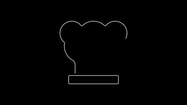 Beyaz çizgi Şefi şapkası simgesi siyah arkaplanda izole edildi. Aşçılık sembolü. Aşçı şapkası. 4K Video hareketli grafik canlandırması.