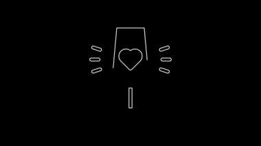 White line Wine glass icon isolated on black background. Wineglass sign. Favorite wine. 4K Video motion graphic animation.