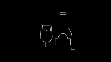 Siyah zemin üzerinde cam ikon olan beyaz çizgi şarap şişesi. 4K Video hareketli grafik canlandırması.
