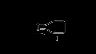 White line Bottles of wine icon isolated on black background. 4K Video motion graphic animation.