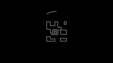 White line QR code sample for smartphone scanning icon isolated on black background. 4K Video motion graphic animation.