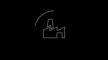 White line Factory production icon isolated on black background. Industrial building. 4K Video motion graphic animation.