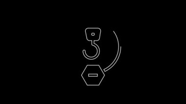 White line Industrial hook icon isolated on black background. Crane hook icon. 4K Video motion graphic animation.