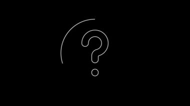Beyaz çizgi Bilinmeyen arama simgesi siyah arkaplanda izole edildi. Büyüteç ve soru işareti. 4K Video hareketli grafik canlandırması.