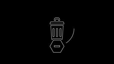 Beyaz çizgi çöp kutusu simgesi siyah arkaplanda izole edildi. Çöp kutusu tabelası. Sepet simgesini geri dönüştür. Ofis çöpü ikonu. 4K Video hareketli grafik canlandırması.