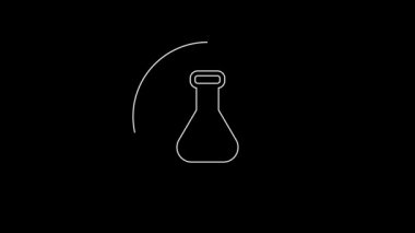 Beyaz çizgi test tüpü ve siyah arkaplanda izole edilmiş kimyasal test ikonu. Laboratuvar cam levhası. 4K Video hareketli grafik canlandırması.