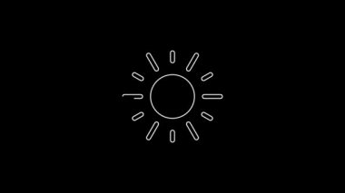 Beyaz çizgi Sun simgesi siyah arkaplanda izole edildi. 4K Video hareketli grafik canlandırması.