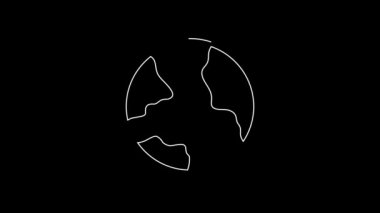 Beyaz çizgi dünya çapında simge siyah arkaplanda izole edildi. Yerküreye iğnele. 4K Video hareketli grafik canlandırması.