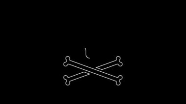 White line Bones and skull as a sign of toxicity warning icon isolated on black background. 4K Video motion graphic animation.