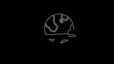 Uçan uçak ikonuna sahip beyaz çizgi Globe siyah arka planda izole edildi. Uçak Dünya 'nın etrafında uçuyor. Uçak dünyası ikonu. 4K Video hareketli grafik canlandırması.