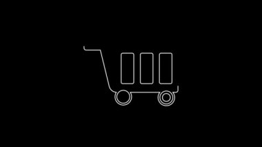 White line Trolley suitcase icon isolated on black background. Traveling baggage sign. Travel luggage icon. 4K Video motion graphic animation.