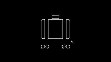 White line Airport conveyor belt with passenger luggage, suitcase, bag, baggage icon isolated on black background. 4K Video motion graphic animation.