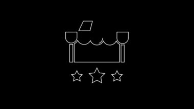 Beyaz çizgi bilet gişesi simgesi siyah arka planda izole edildi. Eğlence ve spor için bilet satışı için bilet gişesi. 4K Video hareketli grafik canlandırması.