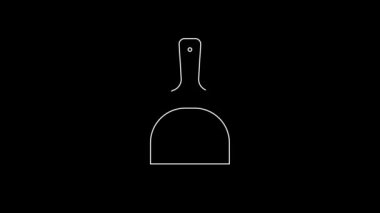 Beyaz çizgi faraş simgesi siyah arkaplanda izole edildi. Temizlik işleri. 4K Video hareketli grafik canlandırması.