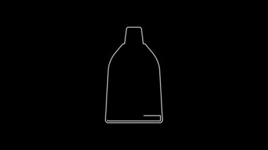 Çamaşır deterjanı, çamaşır suyu, bulaşık deterjanı ya da siyah arka planda izole edilmiş başka bir temizlik maddesi ikonu için beyaz çizgi plastik şişe. 4K Video hareketli grafik canlandırması.