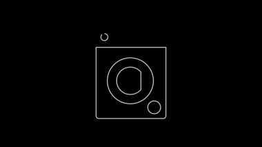 Beyaz çizgi yıkama simgesi siyah arkaplanda izole edildi. Çamaşır makinesi simgesi. Çamaşır makinesi, çamaşır makinesi. Ev aletleri sembolü. 4K Video hareketli grafik canlandırması.