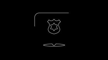 Beyaz çizgi polis rozeti simgesi siyah arkaplanda izole edildi. Şerif rozeti. 4K Video hareketli grafik canlandırması.