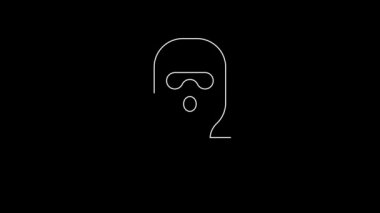 Beyaz çizgi Hırsız maskesi simgesi siyah arkaplanda izole edildi. Haydut maskesi, suçlu adam. 4K Video hareketli grafik canlandırması.