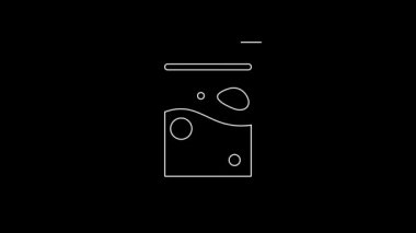 White line Plastic bag of drug icon isolated on black background. Health danger. 4K Video motion graphic animation.