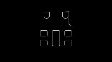 Siyah arka planda izole edilmiş kurşun ikonundan korunmak için beyaz çizgili kurşun geçirmez yelek. Vücut zırhı işareti. Askeri kıyafetler. 4K Video hareketli grafik canlandırması.