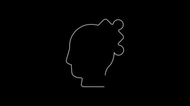 White line Solution to the problem in psychology icon isolated on black background. Puzzle. Therapy for mental health. 4K Video motion graphic animation.