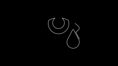 White line Tear cry eye icon isolated on black background. 4K Video motion graphic animation.