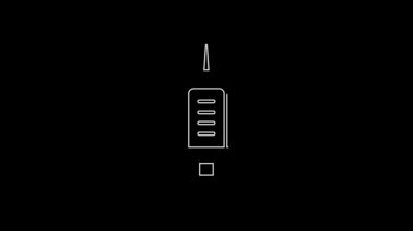 White line Addiction to the drug icon isolated on black background. Heroin, narcotic, addiction, illegal. Sick junkie with a syringe and medical pills. 4K Video motion graphic animation.