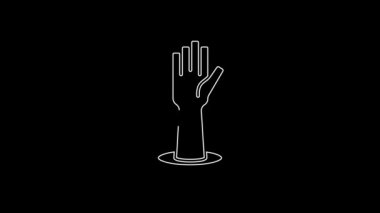 White line Helping hand icon isolated on black background. 4K Video motion graphic animation.