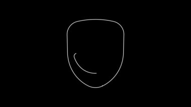 Beyaz çizgi komedi teatral maske simgesi siyah arkaplanda izole edildi. 4K Video hareketli grafik canlandırması.