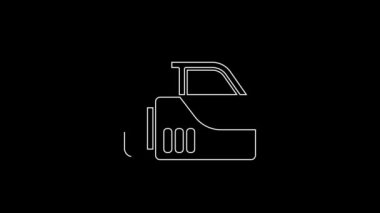 Beyaz çizgi sinema kamerası simgesi siyah arkaplanda izole edildi. Video kamera. Film tabelası. Film projektörü. 4K Video hareketli grafik canlandırması.