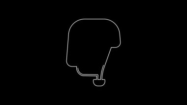 White line Skateboard helmet icon isolated on black background. Extreme sport. Sport equipment. 4K Video motion graphic animation.