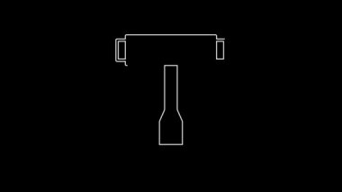 White line Multi-Function All-In-One portable skate tool T-tool for skateboard, longboard, electric skateboard icon isolated on black background. 4K Video motion graphic animation.