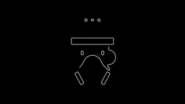 White line Nuclear power plant worker wearing protective clothing icon isolated on black background. Nuclear reactor worker. 4K Video motion graphic animation.