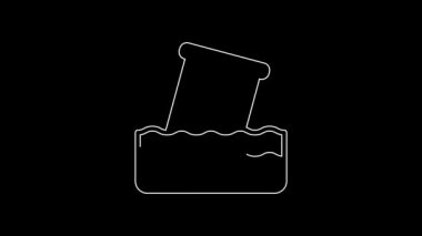 White line Radioactive waste in barrel icon isolated on black background. Toxic waste contamination on water. Environmental pollution. 4K Video motion graphic animation.