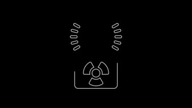 White line Radioactive warning lamp icon isolated on black background. 4K Video motion graphic animation.